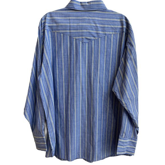 Vtg Western Shirt Wrangler Cowboy Pearl Snap Chambray Blue Striped Mens XXL 2XL - Picture 4 of 11
